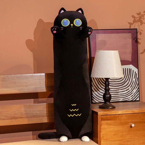 big and long black chonky cute kawaii cat plush dakimakura body pillow
