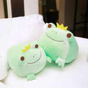 green cute kawaii chonky frog plushies with gold crown