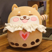 cute kawaii chonky orange brown shiba inu dog bubble tea pillow and hand warmer