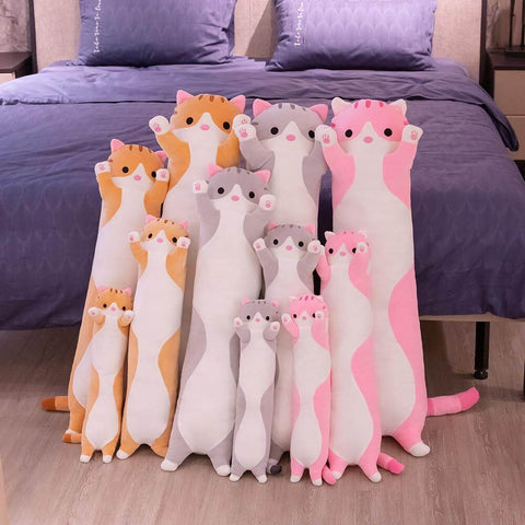 big and long orange brown, gray, and pink chonky cute kawaii cat dakimakura body pillows