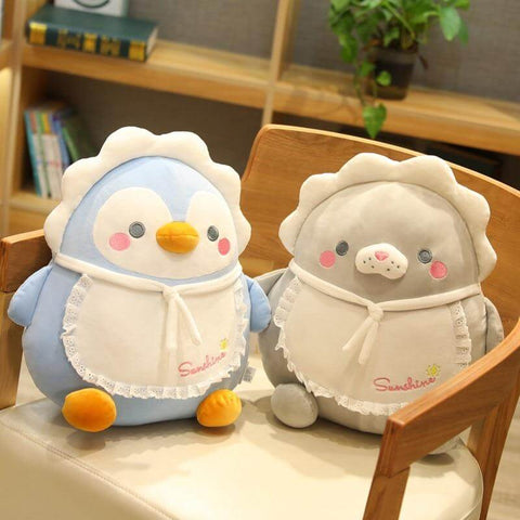 cute kawaii chonky baby penguin and seal plushies with baby bib and hat