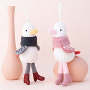 red gray and pink cute kawaii chonky fluffy seagull bird plushie keyring in high heels shoes with quirky unique design