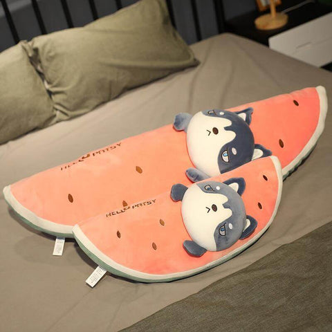 big and small cute kawaii chonky fluffy squishy soft watermelon fruit animal husky dog plushie pillows