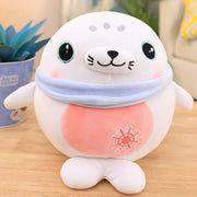 cute kawaii chonky soft squishy white seal plushie with blue bandana