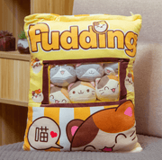 cute kawaii chonky bag of mini squishy pudding gray and brown cat plushie balls