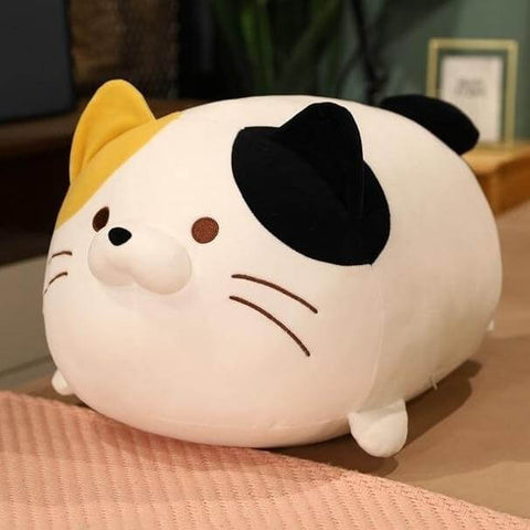 white calico cute kawaii chonky squishy soft kitty cat plushie with spots