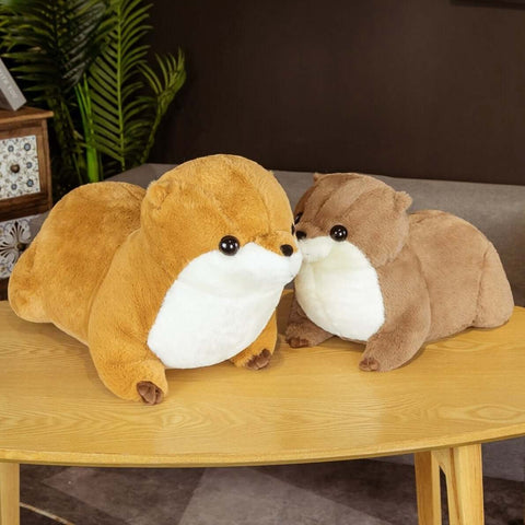 dark and light brown cute kawaii chonky soft otter plushies