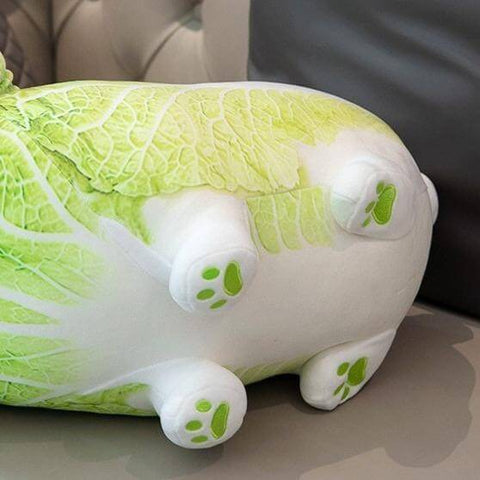 cute kawaii chonky green vegetable cabbage shiba inu dog plush with toe beans on paws