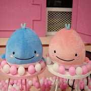 pink and blue cute kawaii chonky squishy round soft mochi whale plushies