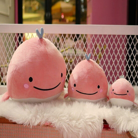 big and small pink cute kawaii chonky squishy round soft mochi whale plushies