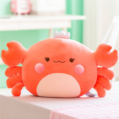 cute kawaii chonky squishy soft orange crab plushie with princess crown