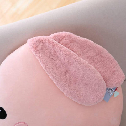 pink cute kawaii chonky soft round bunny rabbit plushie pilow with fluffy floppy ears