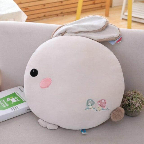 white gray cute kawaii chonky soft round bunny rabbit plushie pilow with fluffy floppy ears