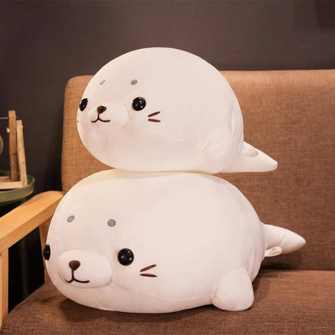 white cute kawaii round chonky seal plushies