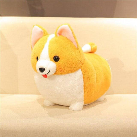 cute kawaii chonky fluffy orange corgi dog plushie with eyes open