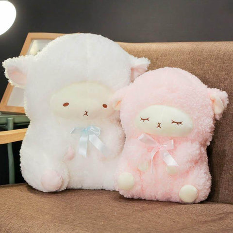 fluffy cute kawaii chonky sheep plushies in white and pink