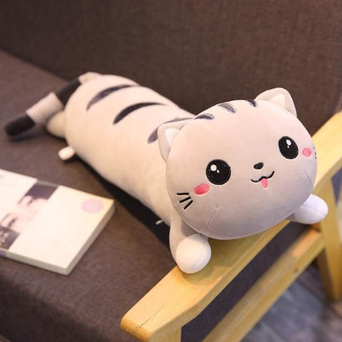 cute kawaii chonky long XXL striped gray kitty cat dakimakura body pillow for hugging