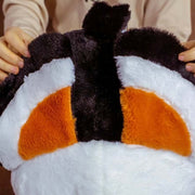 cute kawaii chonky round borb birb bird plushie with brown, white, and black wings