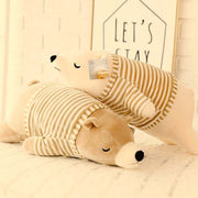 brown and white sleepy cute kawaii chonky grizzly and polar bear plushies in sweater pullover lying down