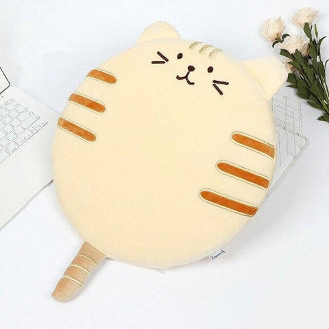 cute kawaii chonky round cat plush pillow cushion with tail and orange fur with stripes