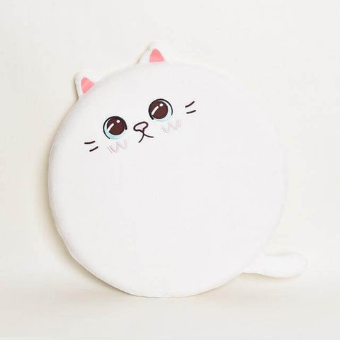 cute kawaii chonky round cat plush pillow cushion with tail and white fur