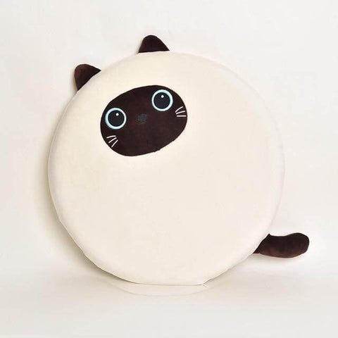 cute kawaii chonky round Siamese cat plush pillow cushion with tail and black face