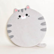 cute kawaii chonky round cat plush pillow cushion with tail and gray fur with stripes