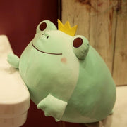 green cute kawaii chonky frog plushie with gold crown