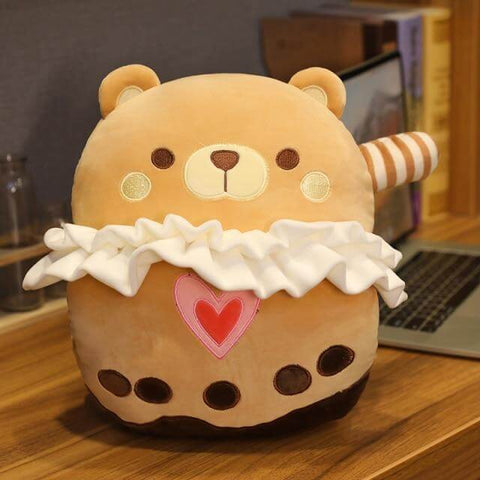cute kawaii chonky brown bear bubble tea pillow and hand warmer