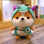 cute kawaii chonky fluffy corgi plushie in green monster costume