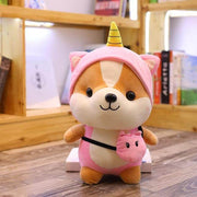 cute kawaii chonky fluffy corgi plushie in pink unicorn costume