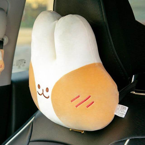 cute kawaii chonky bunny rabbit car accessory headrest pillow (white with red blush cheeks)