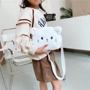 young woman wearing white cute kawaii chonky fluffy small mini kitty cat handbag bag with ears and shoulder strap