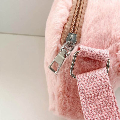 pink cute kawaii chonky fluffy small mini kitty cat handbag bag with ears and shoulder strap and zipper