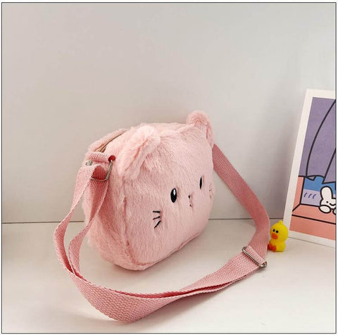 pink cute kawaii chonky fluffy small mini kitty cat handbag bag with ears and shoulder strap big enough to fit iPhone smartphone phone