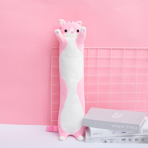 big and long pink chonky cute kawaii cat plush dakimakura body pillow