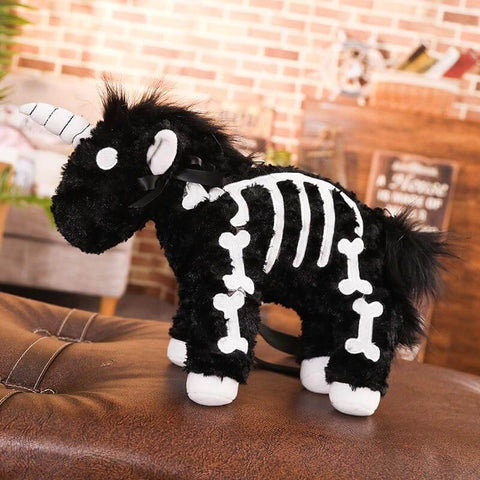 cute kawaii chonky fluffy Halloween black unicorn skeleton plushie handbag