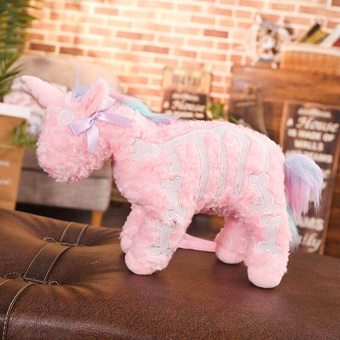 cute kawaii chonky fluffy Halloween pink unicorn skeleton plushie handbag