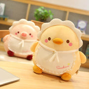 cute kawaii chonky baby chicken and pig plushies with baby bib and hat