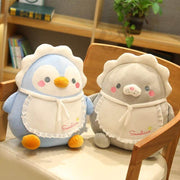 cute kawaii chonky baby penguin and seal plushies with baby bib and hat