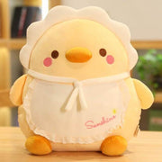 cute kawaii chonky baby chicken plushie with baby bib and hat
