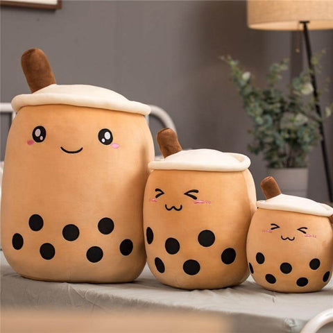 big and small dark brown cute kawaii chonky bubble tea boba plushies