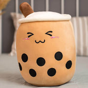 dark brown cute kawaii chonky bubble tea boba plushies smiling with eyes closed