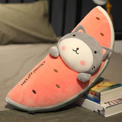 cute kawaii chonky fluffy squishy soft watermelon fruit animal kitty cat plushie pillow