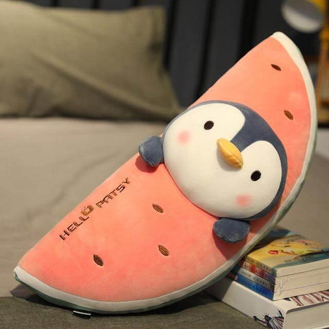 cute kawaii chonky fluffy squishy soft watermelon fruit animal penguin plushie pillow