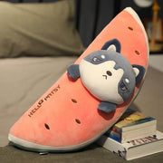 cute kawaii chonky fluffy squishy soft watermelon fruit animal husky dog plushie pillow
