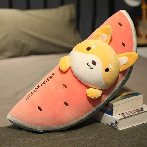 cute kawaii chonky fluffy squishy soft watermelon fruit animal shiba inu dog plushie pillow
