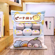 cute kawaii chonky bag of mini squishy pudding gray and blue penguin plushie balls