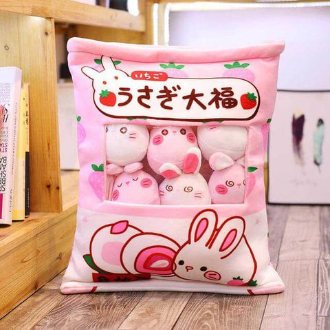 cute kawaii chonky bag of mini squishy pudding pink and white bunny rabbit plushie balls
