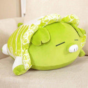 lying sleeping cute kawaii chonky green vegetable cabbage pig plushie with eyes closed